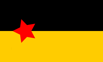 [Black over yellow bicolor. Red star toward the hoist centered on the two stripes.]